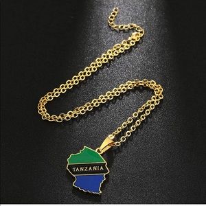Unisex Gold Color Tanzania CountryMap Flag Pendant